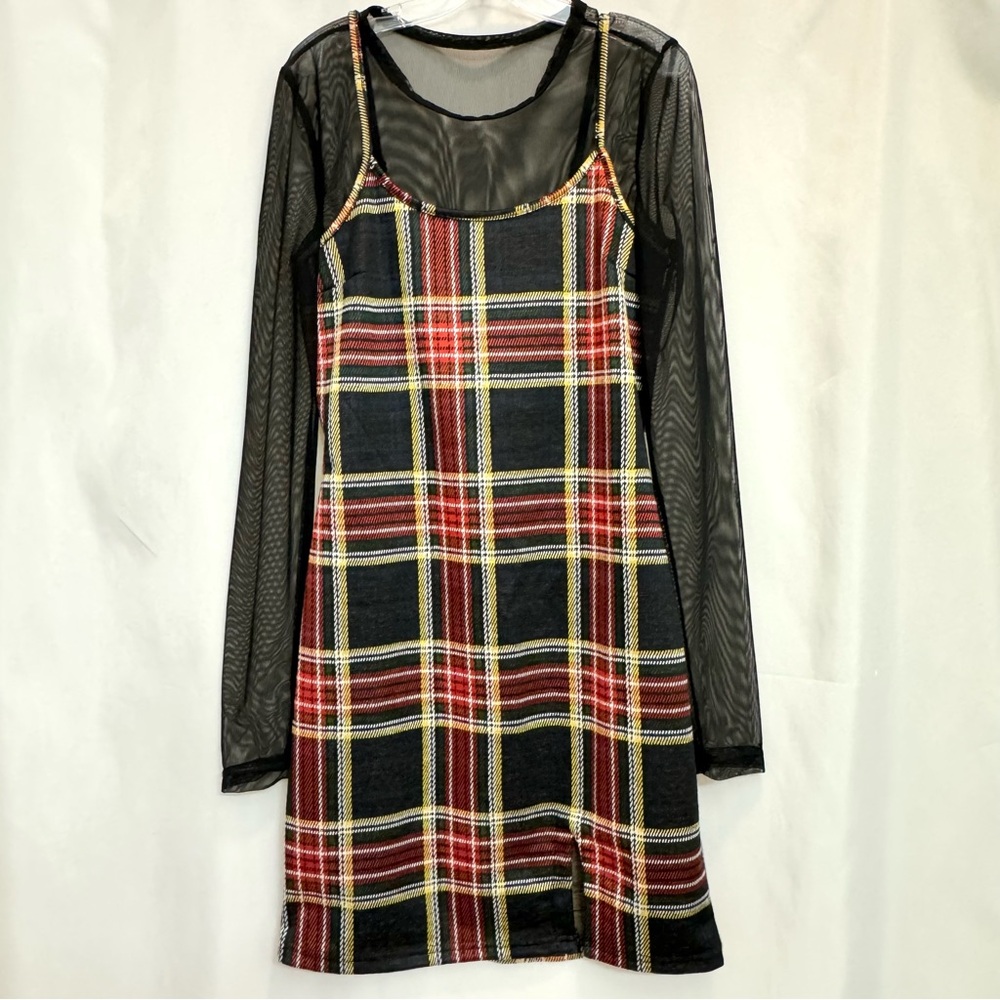 NWT Justify Plaid Dress with Mesh Shirt